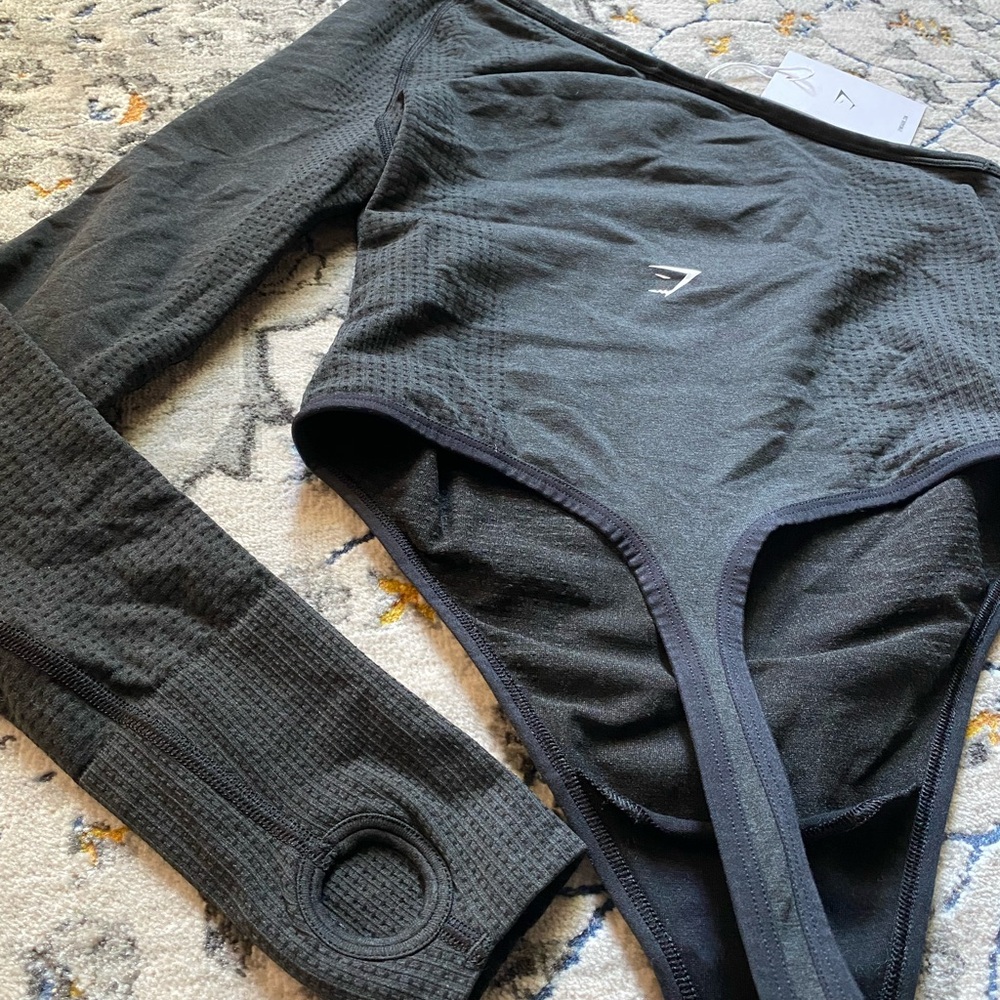 NWT Gymshark Vital Seamless Black Marl One-Shoulder Thong Bodysuit - Picture 9 of 9